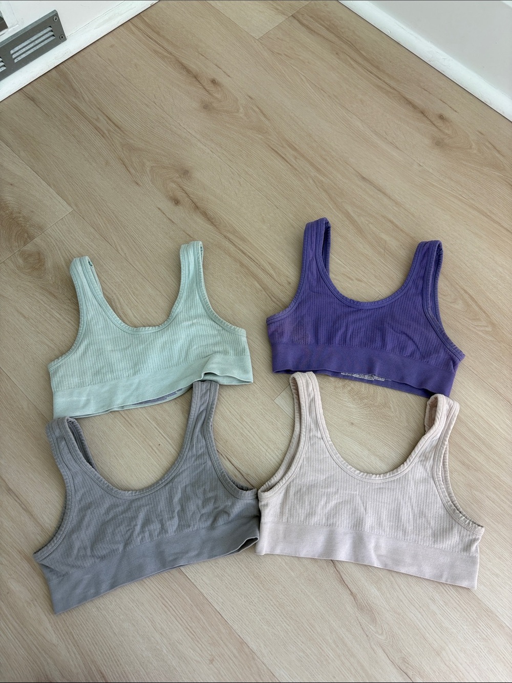 More Than Magic Ribbed Bralette Set in Purple, Mint, Beige & Gray